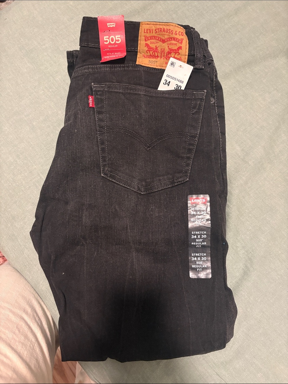 Levi's 505 Slim Straight Men's Black Jeans stretch regular fit waist 34x30